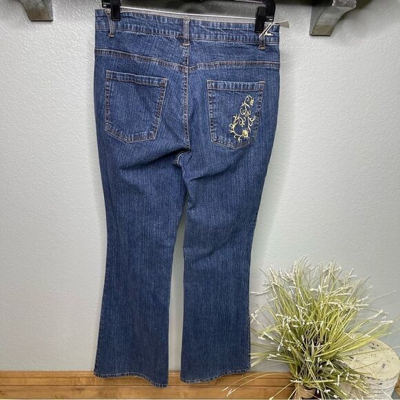 Cache Gold Embroidered Boot Cut Blue denim Jeans Size 10 - Picture 2 of 11